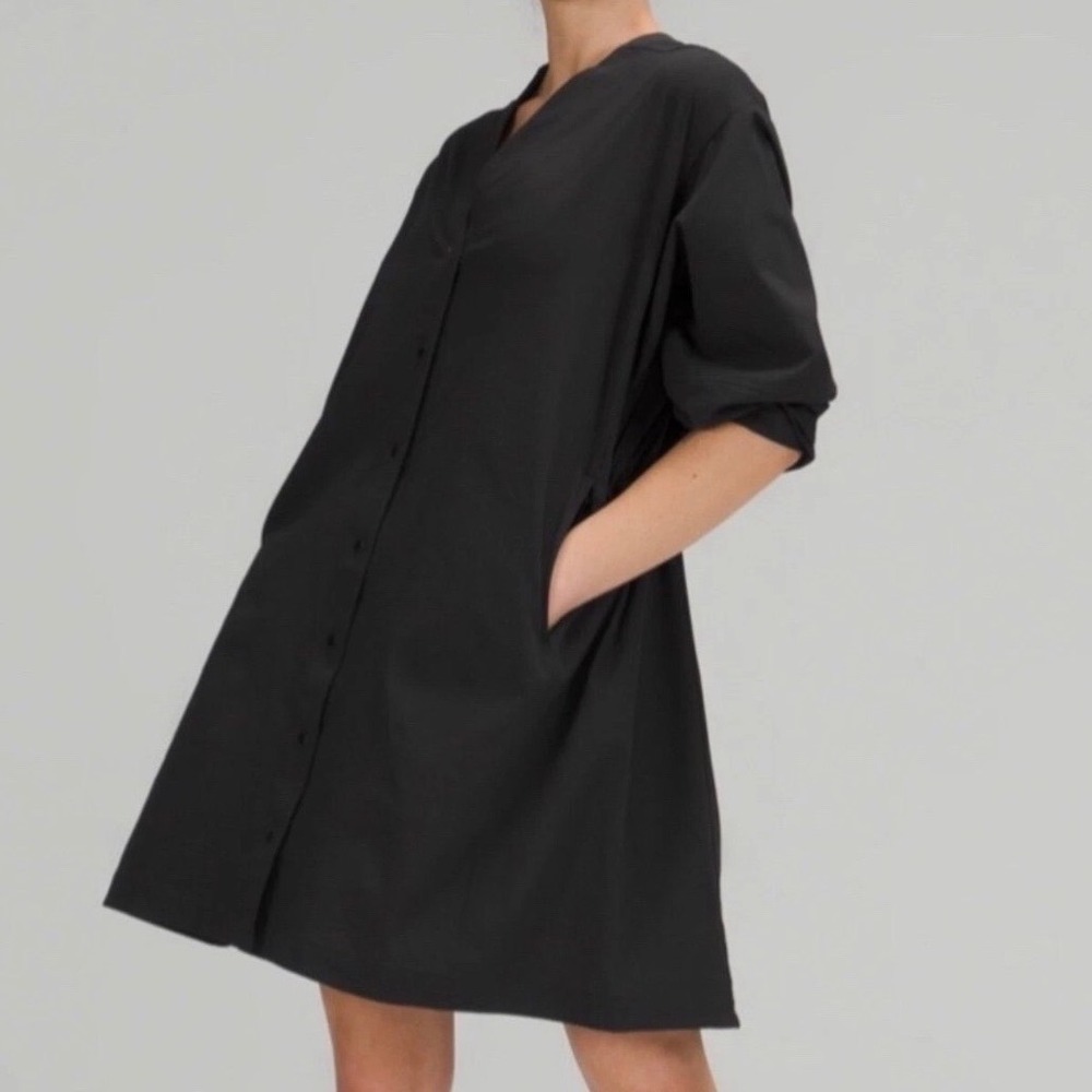 Lululemon WovenAir Button Front Dress Black Size 4 LW1CYJS